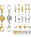 12 Pack Magnetic Necklace Clasp Extenders In Gold And Silver Easy Lobster Closure Converters for Necklaces and Bracelets display