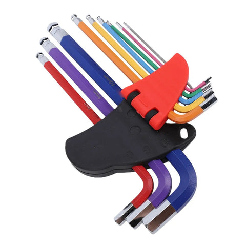 Top Grade Hex Key Set With Colorful Ball End Metric Wrench Kit Made From Tough Cr V Steel For Bike Furniture And Electrical Repair Fixing Jobs, 10-piece