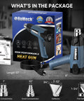 Beast 1500W Heat Gun Kit With Variable Temperature Control And Twin Airflow Settings Hot Air Gun For Crafts And Shrink Wrap 120F To 1200F Range Includes 4 Nozzles Blue shown with packaging and nozzles