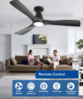 52 Inch Black Low Profile Flush Mount Ceiling Fan With Light 3 Blade Dimmable Remote Control Ultra Quiet DC Motor Timer