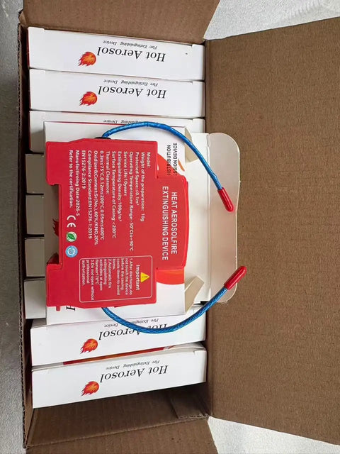 Heavy Duty Self Activating Fire Extinguisher With Clean Agent Protection For Engine Bays Apartments Van Campers And Workspaces No Fuss Quick Install in a box with packaging.