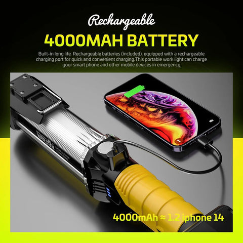 Two Pack Rechargeable 1500 Lumen COB LED Work Light With Magnetic Base And Hook Hands Free Trouble Light IPX4 Waterproof charging phone
