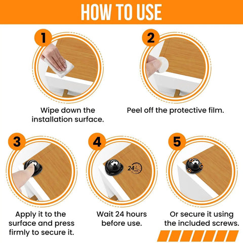 How to use Heavy Duty Swivel Caster Wheels With Rock Solid Adhesive Tape for installation, showing each step with hands.