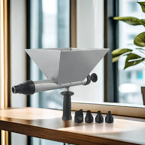 Heavy Duty Mortar Sprayer Electric Drill Attachment For Stucco Plastering Concrete visible with four black nozzles on wooden surface.