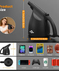 High Power Electric Air Duster For Keyboard And Laptop Cleanup 110000 RPM Blower That Replaces Canned Air Jet Black with size comparison.