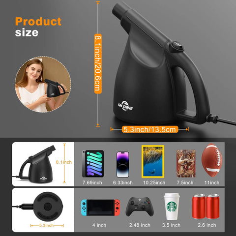 High Power Electric Air Duster For Keyboard And Laptop Cleanup 110000 RPM Blower That Replaces Canned Air Jet Black with size comparison.