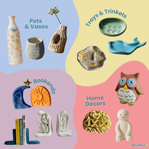 Collection of handmade pots, vases, trays, trinkets, bookends, and home decor pottery. Beginner Pottery Kit With Air Dry Clay 4.4 Lbs.