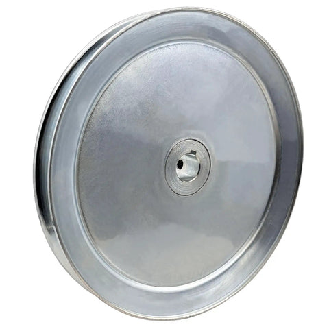 Beefy Eight Inch One Groove V Belt Pulley With Three Quarter Inch Bore 1020 Steel Zinc Plated Durable Motor Pulley side view