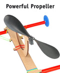 Close-up of Hands On Rubber Band Propeller Car Kit showing laser-cut parts and rubber band assembly for STEM projects.