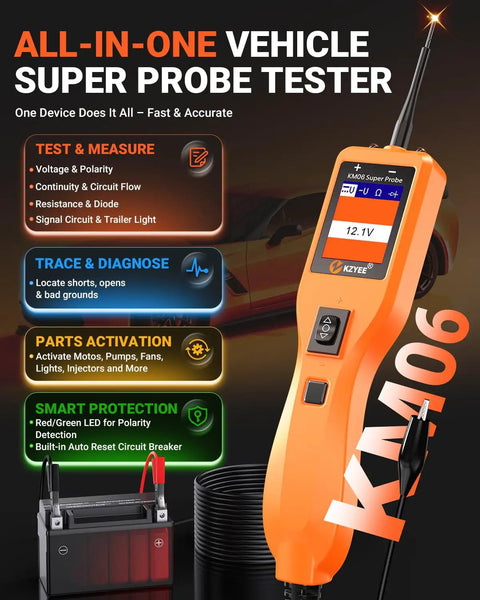 Essential Power Circuit Probe Kit For 8-35V Automotive Systems, 4 Mode Electric Diagnostic Tool shown with LED screen and probes.