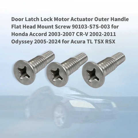 Three Pack Door Latch Lock Motor Actuator Outer Handle Kit With Flat Head Mount Screws M6x18.5mm Compatible With Honda Accord