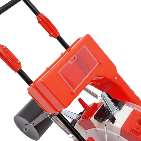 Close-up of Rugged 6 Hole Handheld Seed Drill With Adjustable Depth 1.38 to 3.07 Inches Garden Seeder showing handle and seed box