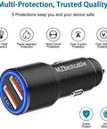 Keep Your Rig Charged Dual Port Car Charger With Quick Charge 3.0 displaying dual USB ports and safety features.