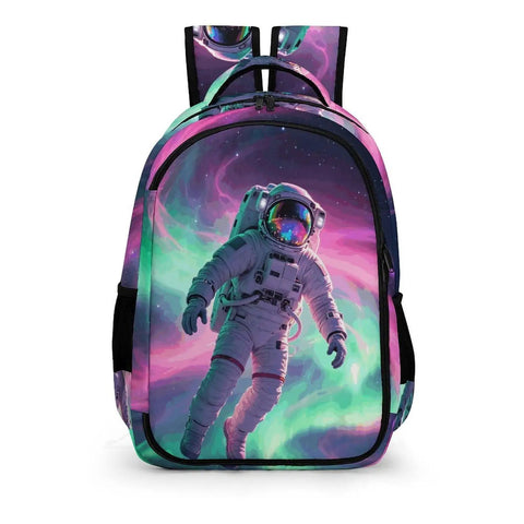 Galactic Swirl Spaceman Printed Dope Unisex Backpack with spaceman design, large capacity, durable polyester material.
