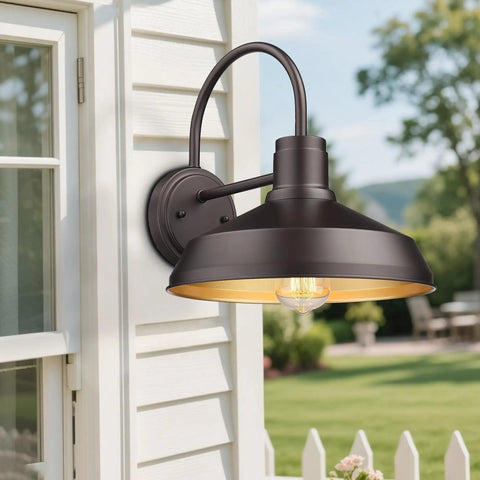 Gooseneck Outdoor Barn Light Wall Sconce Set Exterior Porch Lighting Fixture In Oil Rubbed Bronze Classic Farmhouse Wall Mount Lamp For Backyard Yard Deck Hallway And Entry Durable Weatherproof 2 Pack