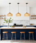 Totally Vibe Ready 2 Pack Rattan Pendant Lights, Handwoven Wicker Hanging Lamps For Kitchen Island And Dining Room in modern kitchen.