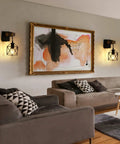 Living room with Black Wall Sconce Set With On Off Switch Dimmable Cage Wall Mount Light Fixture Industrial Farmhouse Lighting