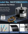 Condenser Fan Motor HVAC Replacement Heavy Duty Copper Winding with spade connectors and stainless steel construction.