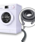 23ft Washing Machine Drain Hose Extension Kit With Flexible Corrugated Hose Fits One And Quarter Inch Connections, shown with washer