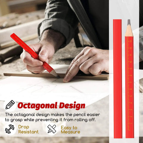 100 Pack Octagonal Carpenter Pencils Grab And Go Bulk Pack For Woodworking And Construction Red Hard Lead Pencils In Use