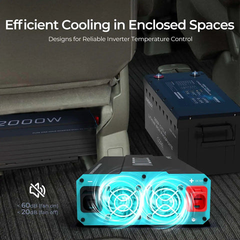2000W Pure Sine Wave Inverter 12V DC To 110V AC For Off Grid Solar RV Truck And Home Use with cooling fans and battery