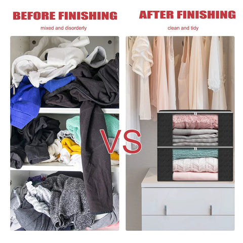 Before and after using Set Of 8 Foldable Closet Storage Bags With Zippers And Clear Window, 36L for tidy closet organization