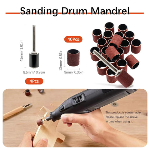 All Purpose Rotary Tool Gear Set Pro Grade 148 Piece Sanding Drums And Cutting Wheel Kit showing sanding drums in use