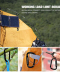 Heavy Duty Iron Carabiner Clips Set For Camping And Hiking Nonlocking 2.5 Inch D Ring Carabiners With Beefy 800lbs Static Load Keychain Clips For Everyday Outdoor Gear Black 6 Pack in use on tent and rope