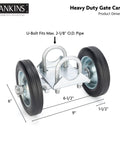 Beefed Up Heavy Duty Gate Wheel Carrier For Driveways And Fences, 6 Inch Rolling Wheel Caster with U-bolt fitting dimensions