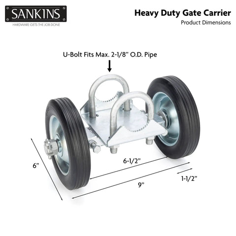 Beefed Up Heavy Duty Gate Wheel Carrier For Driveways And Fences, 6 Inch Rolling Wheel Caster with U-bolt fitting dimensions