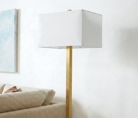 Stella Brass Floor Lamp With Modern Mid Century Vibe For Living Rooms And Offices, Tall Led Reading And Work Lamp With Hefty Base, Warm Ambient Glow And Fresh Contemporary Decor