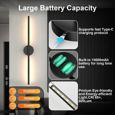 Set Of Two Rechargeable Battery Wall Sconces With Remote Dimming 3000K To 6000K Adjustable Led Light 360 Degree Rotate Zero Wiring Needed No Sweat Setup For Modern Bedroom Living Room Super Sleek Vibe Decor with Type-C charging.
