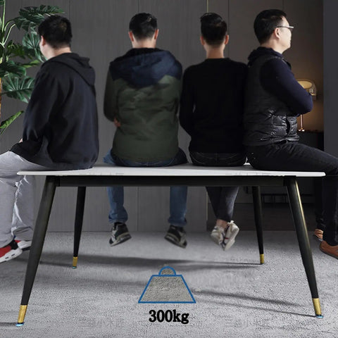 Heavy-Hitter Steel Desk Legs With Rock-Solid Adjustable Frame And Slick Industrial Finish For Diy Workstations And Dining Tables, supporting 300kg with four people sitting.