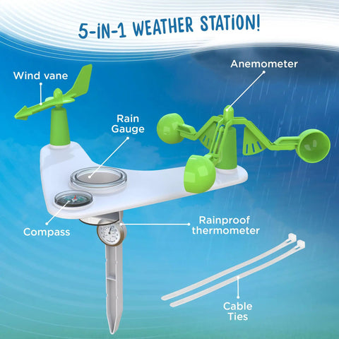 Hands On Weather And Climate Lab 5 In 1 Meteorology Station Kit With Wind Vane Compass Rain Gauge Anemometer And Thermometer