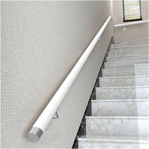 No-Nonsense Non-Slip PVC Handrail For Front Steps And Backyard Patios, Heavy Duty Wall Mount Banister installed on stairs.