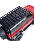 Heavy Duty Aluminum Roof And Luggage Rack Compatible With 1/10 Scale Rc Crawler Trx4 Bronco on red model, top view showing design.