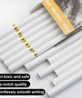White Charcoal Pencils Set, Pack of 12 for Drawing and Highlighting, displayed with packaging, showcasing smooth texture.