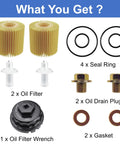 Contents of Oil Change Tool Kit for Toyota and Lexus, 04152-YZZA1 Replacement Set with 64mm 14Flute Wrench, plugs, gaskets, and rings