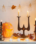 Halloween setup with LED Tea Lights Battery Operated Pack Of 12 24 50 100 200 400 Flickering Warm White Realistic Candlelight