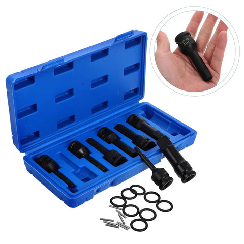 Heavy Duty 1/2 Inch Pneumatic Impact Socket Set With Hex Drive And Deep Thin Wall Design Plus Allen Bits For Fast Automotive Repair Work That Actually Gets The Job Done Right, blue case