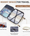 Open view of Go-To Travel Backpack for Women and Men Carry On Luggage Flight Ready Personal Item Essentials Waterproof Laptop Backpack Large Capacity Daypack Brown Beige showing compartments and features.