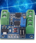 Voltage To PWM Converter Module For PLCs Slick And Plug And Play with connectors and potentiometer, blue circuit board.