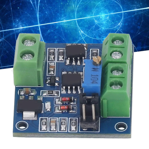 Voltage To PWM Converter Module For PLCs Slick And Plug And Play with connectors and potentiometer, blue circuit board.