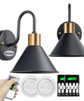 Battery Operated Wall Sconce Set With Remote, Black Farmhouse Gooseneck Barn Lights, Wireless Indoor Lighting, batteries included