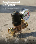 Must-Have RV Water Pressure Regulator With Gauge And Rotatable Dial, Adjustable Camper Water Pressure Reducer With Inlet Screen Filter For Travel Trailers, Protects Plumbing From High Water Pressure, brass with gauge