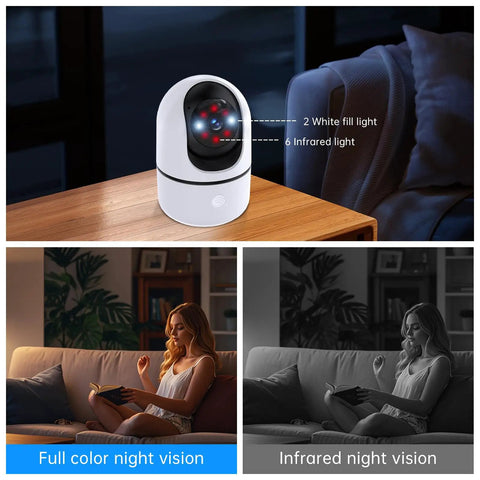 Indoor Security Camera Set With 5G And 2.4G WiFi, 360-Degree Pan Tilt, AI Motion Alerts, night vision mode demonstration