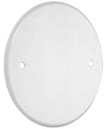 5 Inch Round Blank Plate With 4 Inch Box Mount White Textured Finish For Standard Electrical Boxes Paintable Beefy Metal Construction And Durable Build Easy Install Screws Included, flat view