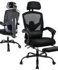 Comfy High Back Mesh Desk Chair With Foot Rest And Wheels For Ergonomic Support, Reclining Gaming Chair With Headrest And Adjustable Lumbar, 90 To 130 Degree Recline For Home Office And Gaming, Black