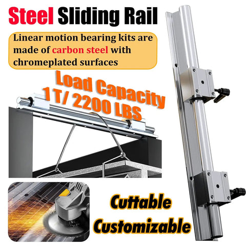 Beefed Up Heavy Duty Slide Rails With 2000lbs Capacity For Precision Cutting Machines, showcasing load capacity and steel design