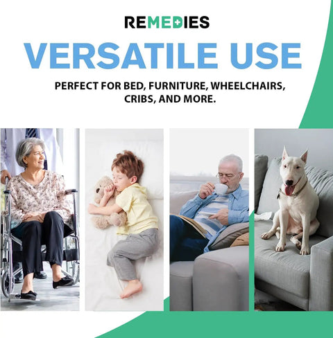 Ultra Absorbent Heavy Duty Disposable Adult Bed Pads 36X36 Inch Waterproof Incontinence Underpads With Plush Fluff Top shown in versatile use with elderly, children, and pets.